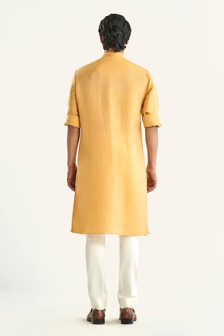 Shop Raghavendra Rathore Jodhpur Yellow Linen, Silk The Dandelion Kurta at Aza Fashions Shop_Raghavendra Rathore Jodhpur_Yellow Linen, Silk The Dandelion Kurta _at_Aza_Fashions