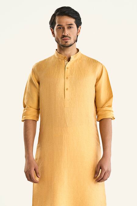 Raghavendra Rathore Jodhpur Yellow Linen, Silk The Dandelion Kurta Online at Aza Fashions Raghavendra Rathore Jodhpur_Yellow Linen, Silk The Dandelion Kurta _Online_at_Aza_Fashions