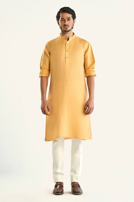 Raghavendra Rathore Jodhpur Yellow Linen, Silk The Dandelion Kurta at Aza Fashions Raghavendra Rathore Jodhpur_Yellow Linen, Silk The Dandelion Kurta _at_Aza_Fashions