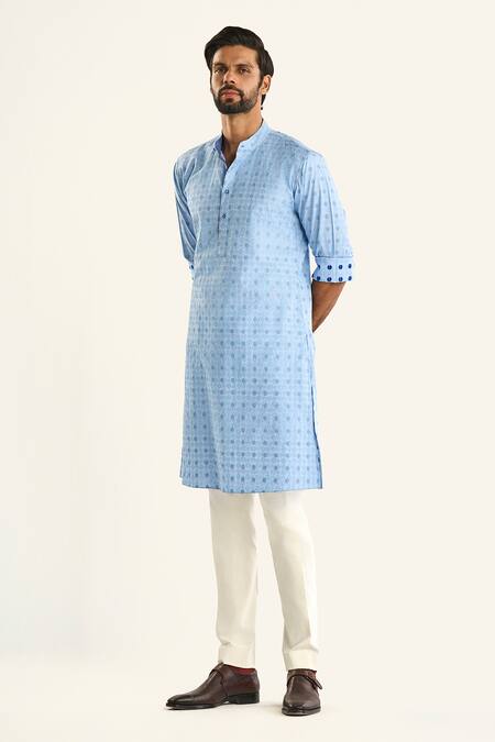Buy_Raghavendra Rathore Jodhpur_Blue Cotton Embroidery The Chaupar Woven Kurta