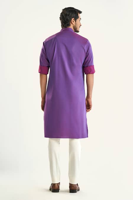 Shop Raghavendra Rathore Jodhpur Purple Cotton Embroidery The Pintucked Kurta at Aza Fashions Shop_Raghavendra Rathore Jodhpur_Purple Cotton Embroidery The Pintucked Kurta _at_Aza_Fashions
