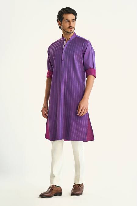 Raghavendra Rathore Jodhpur Purple Cotton Embroidery The Pintucked Kurta Online at Aza Fashions Raghavendra Rathore Jodhpur_Purple Cotton Embroidery The Pintucked Kurta _Online_at_Aza_Fashions