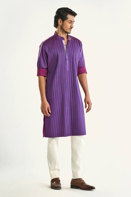 Buy Raghavendra Rathore Jodhpur Purple Cotton Embroidery The Pintucked Kurta Online at Aza Fashions Buy_Raghavendra Rathore Jodhpur_Purple Cotton Embroidery The Pintucked Kurta _Online_at_Aza_Fashions