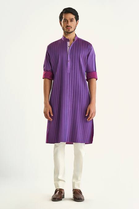 Raghavendra Rathore Jodhpur Purple Cotton Embroidery The Pintucked Kurta at Aza Fashions Raghavendra Rathore Jodhpur_Purple Cotton Embroidery The Pintucked Kurta _at_Aza_Fashions