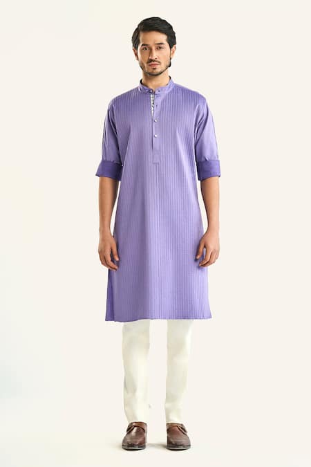 Shop_Raghavendra Rathore Jodhpur_Blue Cotton Embroidery The Serenity Pintuck Kurta _Online_at_Aza_Fashions