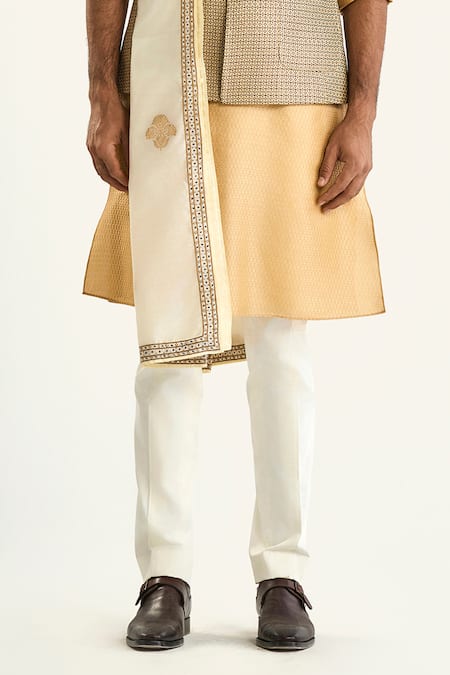 Shop_Raghavendra Rathore Jodhpur_Gold Brocade Embroidery Checkered Woven Bundi _Online_at_Aza_Fashions