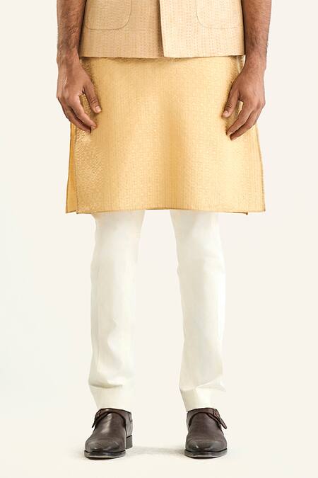 Buy_Raghavendra Rathore Jodhpur_Beige Silk Embroidery Woven Geometric Bundi _Online_at_Aza_Fashions