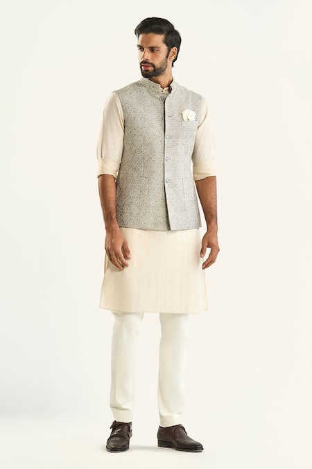 Raghavendra Rathore Jodhpur Geometric Woven Grey Bundi 