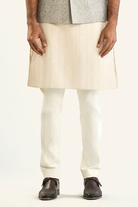 Buy_Raghavendra Rathore Jodhpur_Gray Linen, Silk Geometric Woven Grey Bundi _Online_at_Aza_Fashions
