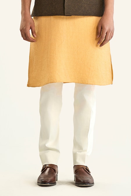 Buy_Raghavendra Rathore Jodhpur_Brown Linen, Silk Geometric Stripe Woven Bundi _Online_at_Aza_Fashions