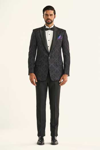 Raghavendra Rathore Jodhpur_Black Silk Sequins, Embroidery The Baradari Tuxedo Jacket _Online_at_Aza_Fashions