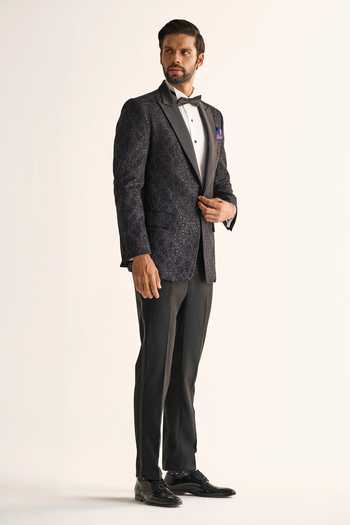 Buy_Raghavendra Rathore Jodhpur_Black Silk Sequins, Embroidery The Baradari Tuxedo Jacket _Online_at_Aza_Fashions