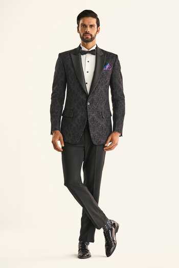 Shop_Raghavendra Rathore Jodhpur_Black Silk Sequins, Embroidery The Baradari Tuxedo Jacket _Online_at_Aza_Fashions