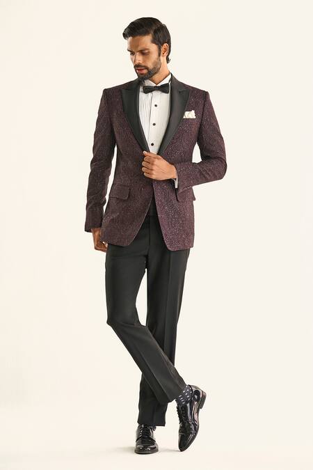 Raghavendra Rathore Jodhpur_Brown Silk Sequins, Embroidery The Bedazzled Floral Tuxedo Jacket _Online_at_Aza_Fashions