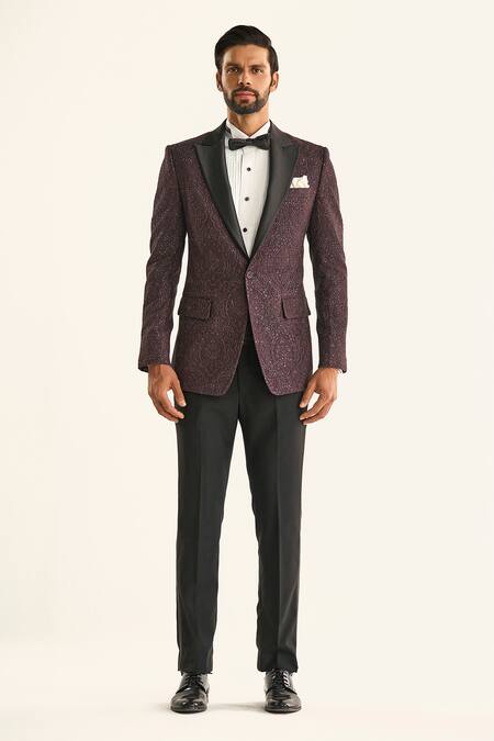 Buy_Raghavendra Rathore Jodhpur_Brown Silk Sequins, Embroidery The Bedazzled Floral Tuxedo Jacket 