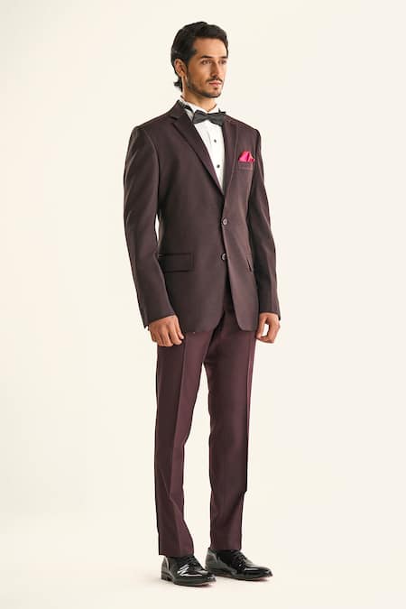 Raghavendra Rathore Jodhpur_Maroon Silk Embroidery The Burnt Sienna Paisley Woven Tuxedo Jacket _Online_at_Aza_Fashions