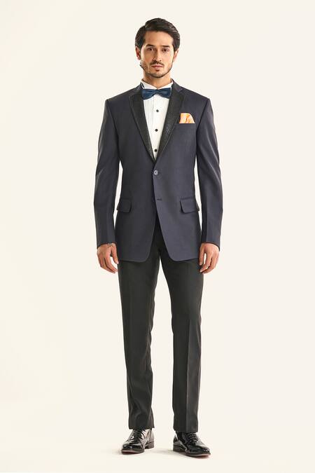 Raghavendra Rathore Jodhpur_Blue Silk Sequins The Gltizy Woven Abstract Tuxedo Jacket _Online_at_Aza_Fashions