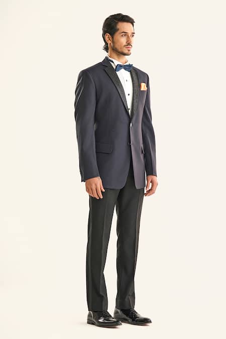 Buy_Raghavendra Rathore Jodhpur_Blue Silk Sequins The Gltizy Woven Abstract Tuxedo Jacket _Online_at_Aza_Fashions