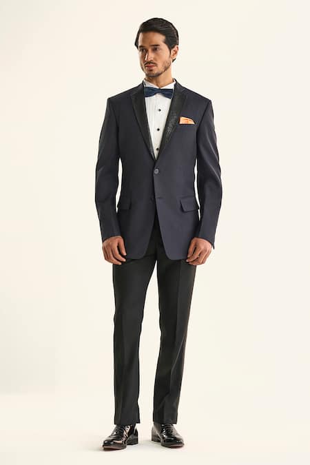 Raghavendra Rathore Jodhpur_Blue Silk Sequins The Gltizy Woven Abstract Tuxedo Jacket _at_Aza_Fashions