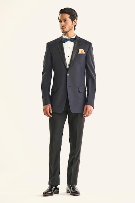 Buy_Raghavendra Rathore Jodhpur_Blue Silk Sequins The Gltizy Woven Abstract Tuxedo Jacket 