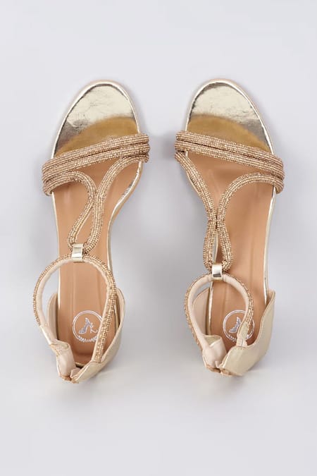 Sana K luxurious Footwear Gold Embellished Beauty Strap Heels 