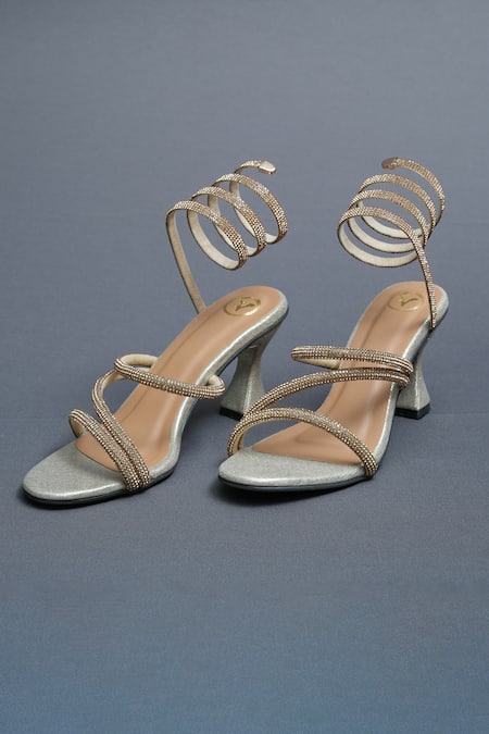 Sana K luxurious Footwear Spring Strap Embellished Heels 