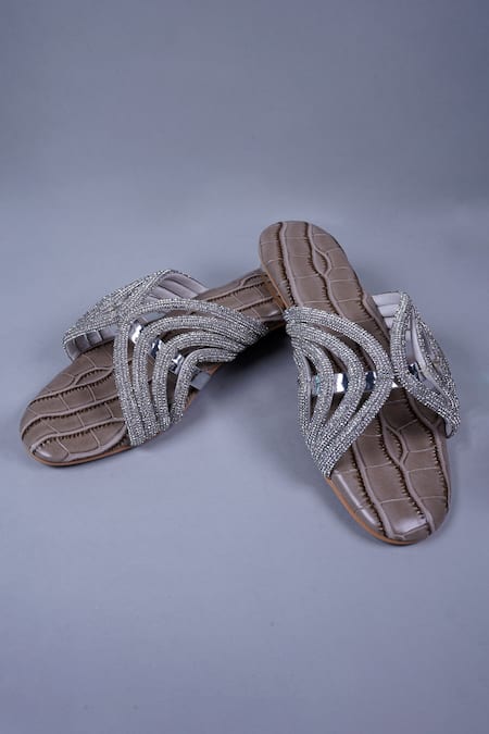 Shop Sana K luxurious Footwear Beige Embroidery Jewel Embellished Strap Heels at Aza Fashions Shop_Sana K luxurious Footwear_Beige Embroidery Jewel Embellished Strap Heels _at_Aza_Fashions