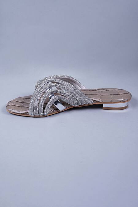 Sana K luxurious Footwear Beige Embroidery Jewel Embellished Strap Heels Online at Aza Fashions Sana K luxurious Footwear_Beige Embroidery Jewel Embellished Strap Heels _Online_at_Aza_Fashions