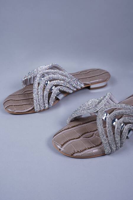 Shop Sana K luxurious Footwear Beige Embroidery Jewel Embellished Strap Heels Online at Aza Fashions Shop_Sana K luxurious Footwear_Beige Embroidery Jewel Embellished Strap Heels _Online_at_Aza_Fashions