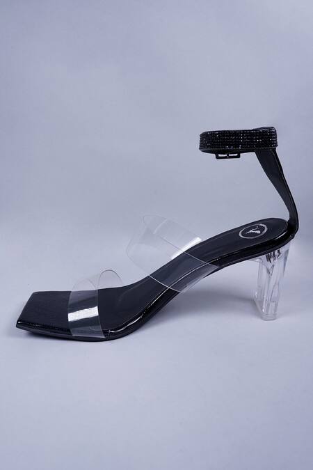 Sana K luxurious Footwear Black Rhinestones Studded Ankle Strap Heels Online at Aza Fashions Sana K luxurious Footwear_Black Rhinestones Studded Ankle Strap Heels _Online_at_Aza_Fashions