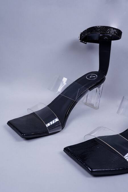 Shop Sana K luxurious Footwear Black Rhinestones Studded Ankle Strap Heels Online at Aza Fashions Shop_Sana K luxurious Footwear_Black Rhinestones Studded Ankle Strap Heels _Online_at_Aza_Fashions