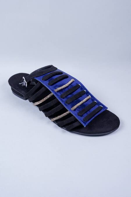 Shop_Sana K luxurious Footwear_Blue Rhinestones Studded Strap Heels _at_Aza_Fashions