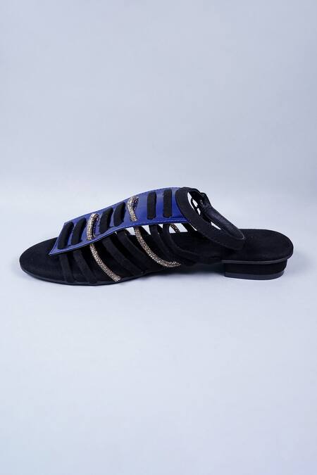 Buy_Sana K luxurious Footwear_Blue Rhinestones Studded Strap Heels _Online_at_Aza_Fashions