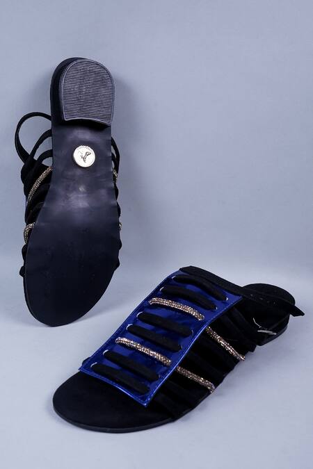 Shop_Sana K luxurious Footwear_Blue Rhinestones Studded Strap Heels _Online_at_Aza_Fashions