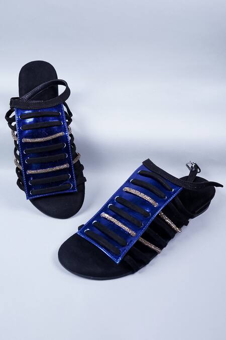 Sana K luxurious Footwear Blue Rhinestones Studded Strap Heels 