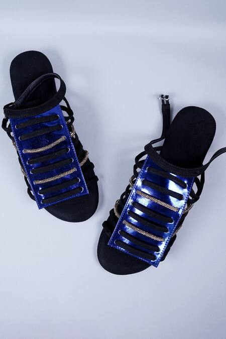 Buy_Sana K luxurious Footwear_Blue Rhinestones Studded Strap Heels 