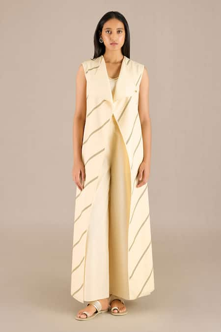 AMPM Arda Pin Striped Long Jacket Palazzo Set 