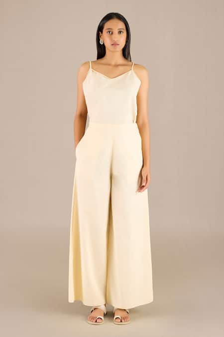 Ampm Yellow Handloom Cotton Collared Arda Pin Striped Long Jacket Palazzo Set Online at Aza Fashions Ampm_Yellow Handloom Cotton Collared Arda Pin Striped Long Jacket Palazzo Set_Online_at_Aza_Fashions