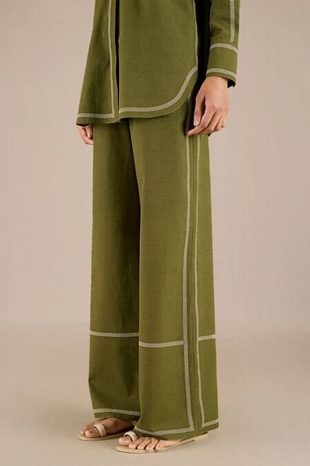 Buy Ampm Green Handloom Cotton Collared Meg Mini Striped Border Shirt With Pant Online at Aza Fashions Buy_Ampm_Green Handloom Cotton Collared Meg Mini Striped Border Shirt With Pant _Online_at_Aza_Fashions