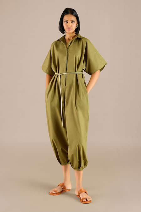 AMPM Irya Gathered Hem Solid Jumpsuit With Belt 