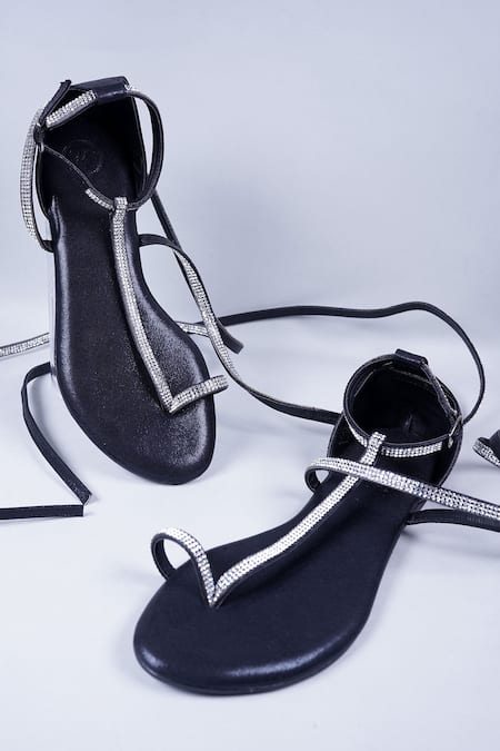 Sana K luxurious Footwear Black Rhinestone Embellished Flats 