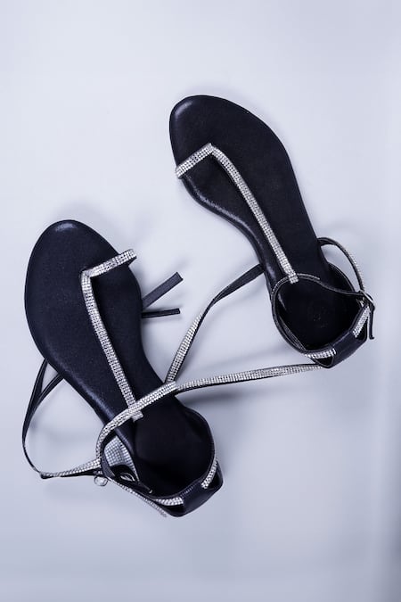 Shop Sana K luxurious Footwear Black Rhinestone Embellished Flats at Aza Fashions Shop_Sana K luxurious Footwear_Black Rhinestone Embellished Flats _at_Aza_Fashions