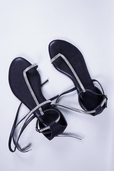 Sana K luxurious Footwear Black Rhinestone Embellished Flats Online at Aza Fashions Sana K luxurious Footwear_Black Rhinestone Embellished Flats _Online_at_Aza_Fashions