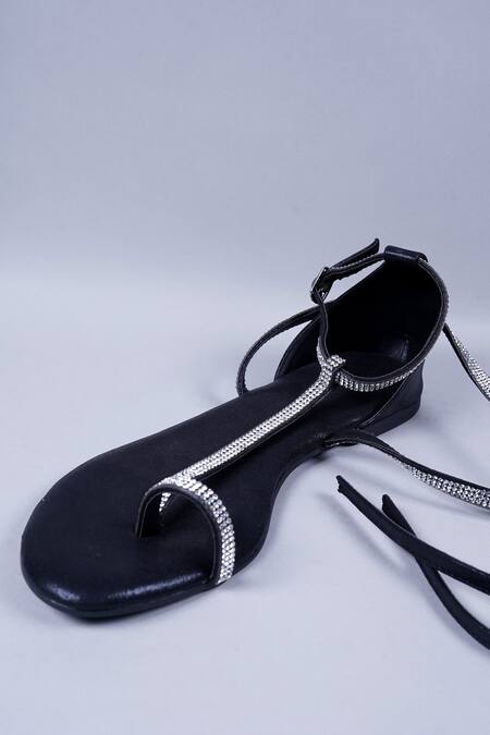 Shop Sana K luxurious Footwear Black Rhinestone Embellished Flats Online at Aza Fashions Shop_Sana K luxurious Footwear_Black Rhinestone Embellished Flats _Online_at_Aza_Fashions