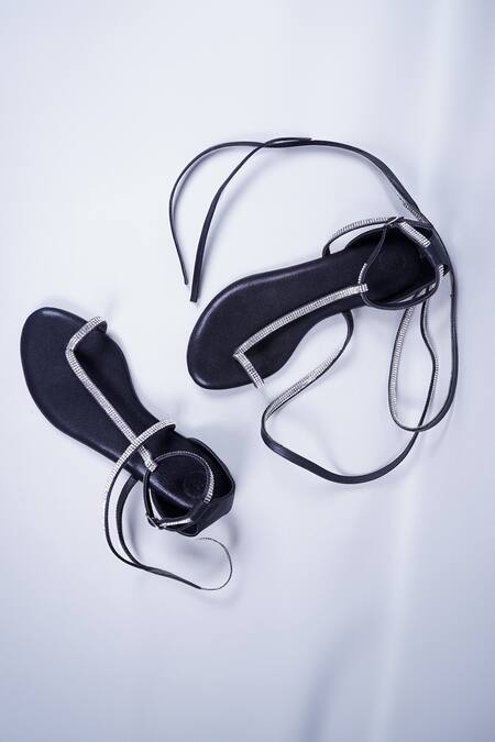 Sana K luxurious Footwear Black Rhinestone Embellished Flats at Aza Fashions Sana K luxurious Footwear_Black Rhinestone Embellished Flats _at_Aza_Fashions