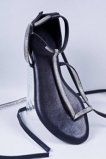 Buy Sana K luxurious Footwear Black Rhinestone Embellished Flats Buy_Sana K luxurious Footwear_Black Rhinestone Embellished Flats