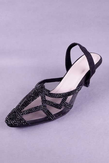 Sana K luxurious Footwear Black Beads, Sequins Stone Embellished Heels 