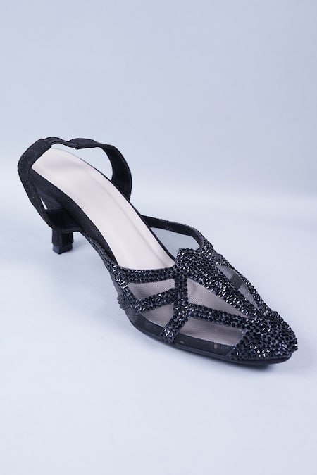 Buy Sana K luxurious Footwear Black Beads, Sequins Stone Embellished Heels Online at Aza Fashions Buy_Sana K luxurious Footwear_Black Beads, Sequins Stone Embellished Heels _Online_at_Aza_Fashions