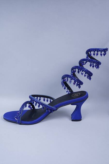 Sana K luxurious Footwear Blue Rhinestones Embellished Wrap Heels Online at Aza Fashions Sana K luxurious Footwear_Blue Rhinestones Embellished Wrap Heels _Online_at_Aza_Fashions