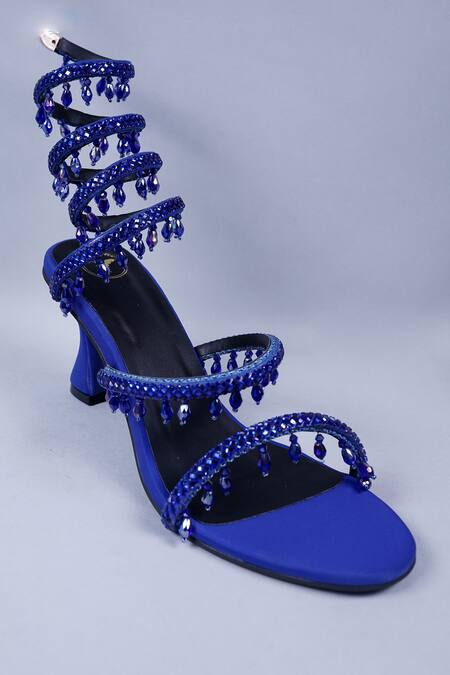 Buy Sana K luxurious Footwear Blue Rhinestones Embellished Wrap Heels Online at Aza Fashions Buy_Sana K luxurious Footwear_Blue Rhinestones Embellished Wrap Heels _Online_at_Aza_Fashions